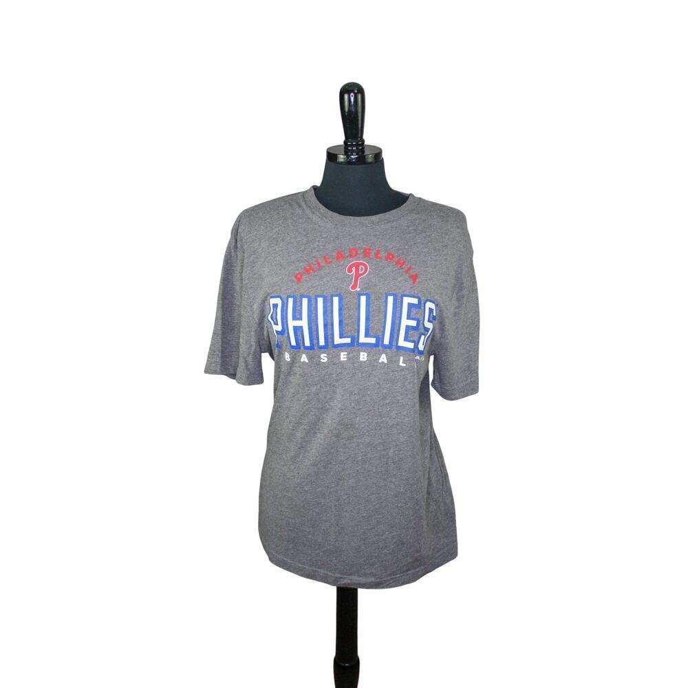 Philadelphia Phillies T Shirt Majestic Baseball Crewneck Gray Pullover